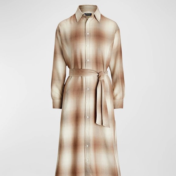 Plaid Belted Wool Shirt Dress - Picture 4 of 14